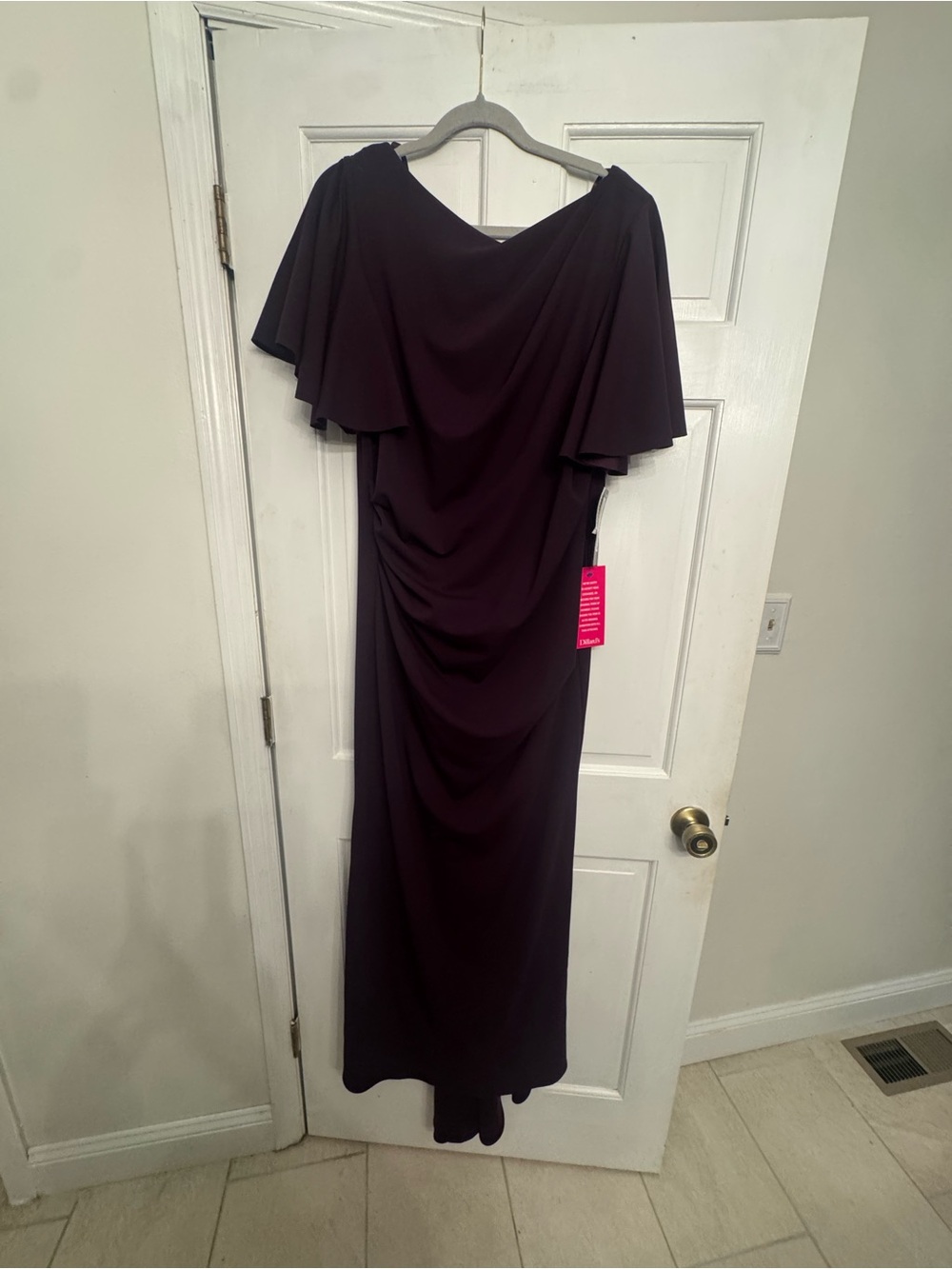 Betsy & Adam Deep Plum Maxi Dress with Flutter Sleeves
